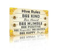 Hive Rules Bee Kind Metal Sign - Cute Inspirational Honey Bee Aluminum Wall Decor for Classroom Nursery Playroom Office Entryway Homeschool Room, 12x8 Inches (26059)