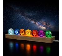 Hivexagon 7 40mm Chakra Crystal Ball Equipped with Rectangle LED Wooden Base Come with Dimmer and Timer Cable for Meditation, Feng Shui Divination, Night Light Decorative, Gift