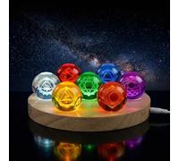Hivexagon 7 40mm Chakra Crystal Ball Equipped with Rectangle Wooden Base Come with Dimmer and Timer Function for Meditation, Feng Shui Divination, Night Light Decorative, Gift (16x16x2cm)