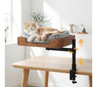 Hivexagon Cat Desk Bed Bamboo Base Come with Plush Bedding Stable and Sturdy Clamp Can Adjust Height 360 Rotation Have Your Precious Cat Watching While You Study or Work Up to 33 lb Load (Gray mat)