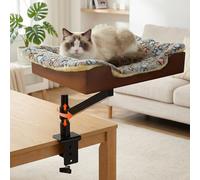 Hivexagon Cat Desk Bed Bamboo Base Come with Plush Bedding Stable and Sturdy Clamp Can Adjust Height 360 Rotation Have Your Precious Cat Watching While You Study or Work Up to 33 lb Load (Brown mat)