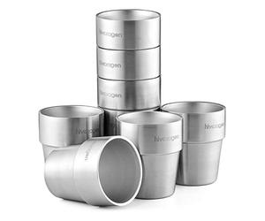 Hivexagon HG298 Set of 8 Double-Walled Stainless Steel Cups, 300 ml, Perfect for Cold Drinks - Dishwasher Safe