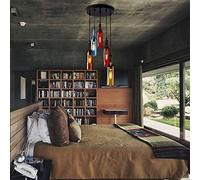 HIVGHOIO Glass Bottle Chandelier 5 Industrial Ceiling Chandelier Colored Wine Bottle Chandelier Creative Retro Ceiling Chandelier Glass Pendant Lighting E27 for Dining Room Living Room Bar Hotel
