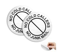 Hivia No Cold Callers Sign 10cm Round | Brushed Aluminium No Junk Mail Sticker for Front Door | Polite Notice for Letterbox | Weatherproof & Self-Adhesive(2 Pack)