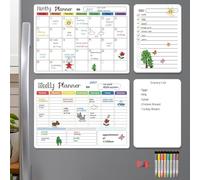 Hivillexun Magnetic Dry Erase Calendar Whiteboard Set (4-Pack) for Home and Kitchen, with Monthly and Weekly Views (16.5” x 11.8”), Magnetic Whiteboard and Daily Planners (12” x 8”) 8 Markers & Eraser