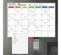 Hivillexun Magnetic Dry Erase Whiteboard for Fridge - Monthly Planner with Calendar, Includes 4 Markers & Eraser, for Daily & Monthly Organisation