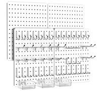 Hivio Peg Board, 110pcs Metal Pegboard Kit, Includes 4 Pack White Peg Board Panels with Accessories and Hook Locks, Large Heavy Duty Peg Boards for Walls Home, Garage Tool Storage, Workbench