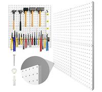 Hivio PegBoard, 4 Pack Metal Peg Board Panels Pegboards Wall Organizer with Bent Frame Large Heavy Duty Peg Board for Walls Home, Garage Tool Storage, Office Organization, Craft Room, Kitchen (White)