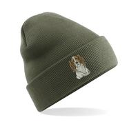 HiViz Kings Adorable Springer Spaniel Beanie Hat - Perfect for Dog Lovers! Embroidery (UK, Alpha, One Size, Olive)