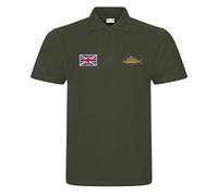 HiViz Kings Carp Fishing Embroidered Polo Shirt Embroidered with Union Flag and Common Carp (as8, Alpha, xx_l, Regular, Regular, Khaki)