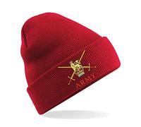 HiViz Kings Embroidered British Army Badge Men's Beanie Hat Stay Warm and Cozy Embroidery British Army Insignia MOD ** 9 Colours Available ** (Acrylic, Red)