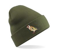 HiViz Kings Embroidered Goldfinch Beanie Hat - Cozy Fashion Accessory (Acrylic, Olive)