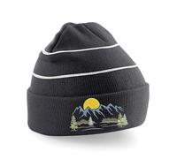 HiViz Kings Enhanced-Viz Beanie with Mountain Scene Embroidery Ideal for All Walkers (Acrylic, Black)