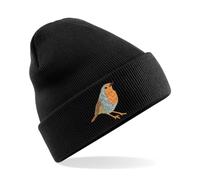 HiViz Kings Little Scruffy Red Robin Premium Embroidered Beanie Hat 6 Colours to Choose (Acrylic, Black)