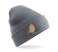 HiViz Kings Little Scruffy Red Robin Premium Embroidered Beanie Hat 6 Colours to Choose (Acrylic, Grey)