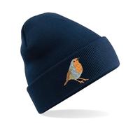 HiViz Kings Little Scruffy Red Robin Premium Embroidered Beanie Hat 6 Colours to Choose (Acrylic, Navy)