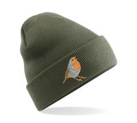 HiViz Kings Little Scruffy Red Robin Premium Embroidered Beanie Hat 6 Colours to Choose (Acrylic, Olive)