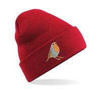 HiViz Kings Little Scruffy Red Robin Premium Embroidered Beanie Hat 6 Colours to Choose (Acrylic, Red)