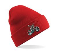 HiViz Kings Motorcyclist Bikers Embroidered Beanie Hat with Motorcycle Logo (UK, Alpha, One Size, Red)