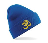 HiViz Kings OM Buddhist Embroidered Beanie, Soft, Stylish, Spiritual (UK, Alpha, One Size, Blue)