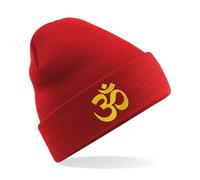 HiViz Kings OM Buddhist Embroidered Beanie, Soft, Stylish, Spiritual (UK, Alpha, One Size, Red)
