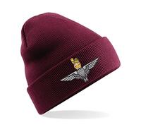 HiViz Kings Parachute Regiment Paratrooper Paras Badge Men's Beanie Hat Stay Warm and Cozy Embroidery British Army Insignia MOD (Acrylic, Maroon)