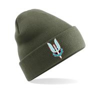 HiViz Kings SAS Inspired Beanie Hat Special Air Service Embroidered Who Dares Wins (Acrylic, Olive)