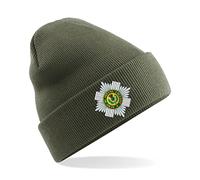 HiViz Kings Scots Guards Badge Men's Beanie Hat Stay Warm and Cozy Embroidery British Army Insignia MOD (Acrylic, Military Green)