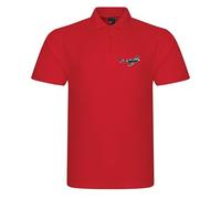 HiViz Kings Spitfire Embroidered Polo Shirt, Pristine Logo Fighter Plane (UK, Alpha, 3XL, Regular, Regular, Red)