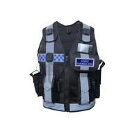 Hiviz Security Vest Tactical Security Jacket Dog Handler Safety Enforcement CCTV Jackets With free Badges Mesh Style Adults (One Size Fits All) (Black-Grey Strip, Security Badges)
