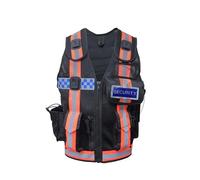 Hiviz Security Vest Tactical Security Jacket Dog Handler Safety Enforcement CCTV Jackets With free Badges Mesh Style Adults (One Size Fits All) (Black-red Strip, Dog Handler Badges)