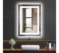 Hivone LED Bathroom Mirror with Lights 28x20 Wall Vanity LED Mirror Stepless Dimmable,Double Front and Backlight,Anti-Fog,Memory Smart Mirror for Bathroom