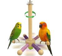 Hivovannn Bird Perch Toy, Parrot 360° Rotating Stand Perch, Wooden Interactive Wheel Parakeet Toy Bird Cage Accessories for Small and Medium Lovebirds Conures Finches Budgies-White