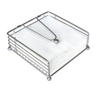 hiwafifi Napkin Holder for Table, Flat Napkin Dispenser with Weighted Arm, Square Cocktail Paper Holder of Elegant Rustic Iron for Kitchen Dining Room Decor Restaurant Farmhouse Hotel Party, Silver