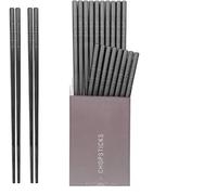 HIWARE 10 Pairs Fiberglass Chopsticks - Reusable Chopsticks Dishwasher Safe, 9 1/2 Inches - Black