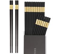 Hiware 10 Pairs Fiberglass Chopsticks - Reusable Chopsticks Dishwasher Safe, 9 1/2 Inches - Gold