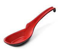 Hiware 12-Piece Asian Soup Spoons, Rice Spoons, Chinese Won Ton Soup Spoon - Notch and Hook Style, Red ＆ Black
