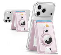 HiWe for MagSafe Wallet Stand with AirTag Holder - 4200G Strong Magnetic, RFID Blocking PU Leather Wallet, 2 Card Slots + ID Window, for iPhone 17/16/15/14/13/12 Series (Excl. Mini) | Pink