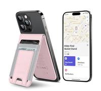 HiWe for MagSafe Wallet Stand with Find My, Anti-Lost Strongest Magnetic Wallet for iPhone 17/16/15/14/13/12 Series, 9 Cards Holder, Leather RFID, Pink