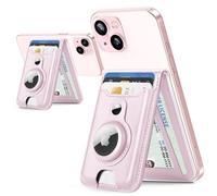 HiWe for Magsafe Wallet with Airtag Holder, Strongest Magnetic Wallet for iPhone 16/15/14/13/12 Series, 6 Cards Holder, Magnetic Phone Wallet, Leather RFID for iPhone Wallet, 3 Slots, Light Pink