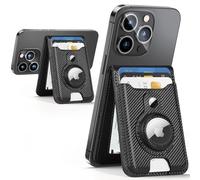 HiWe for Magsafe Wallet with Airtag Holder, Strongest Magnetic Wallet for iPhone 16/15/14/13/12 Series, 6 Cards Holder, Magnetic Phone Wallet, Leather RFID for iPhone Wallet, 3 Slots, Black Carbon