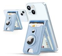 HiWe for Magsafe Wallet with Airtag Holder, Strongest Magnetic Wallet for iPhone 16/15/14/13/12 Series, 6 Cards Holder, Magnetic Phone Wallets, Leather RFID for iPhone Wallets, 3 Slots, Light Blue