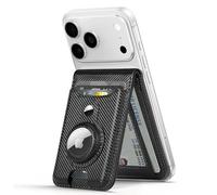 HiWe Magsafe Wallet with Airtag Stand, Most Powerful Magnetic Wallet for iPhone 16/15/14/13/12, 6 Cards, Magnetic Phone Wallet, RFID Leather Wallet for, Black Carbon Fiber., Minimalist