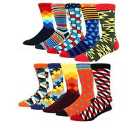 HIWEAR Mens Sock- Colorful Funky Novelty Design Rich Cotton,Men's Comfort Dress Calf Socks Multipack (Multicolor -10P-1)