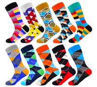HIWEAR Mens Sock- Colorful Funky Novelty Design Rich Cotton,Men's Comfort Dress Calf Socks Multipack (Multicolor -10P-3)