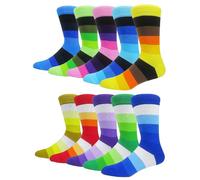 HIWEAR Mens Sock- Colorful Funky Novelty Design Rich Cotton,Men's Comfort Dress Calf Socks Multipack (Rainbow socks -10P)