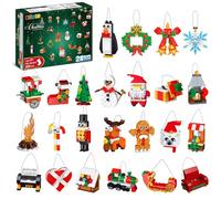 HiWEEGO 24 Packs Christmas Ornaments Building Set - Hanging Christmas Tree Wreath Santa Snowman Gingerbread Reindeer Nutcracker Snowflakes Xmas Gifts Stocking Stuffer Decor Toys for 6+ Kids Girls Boys