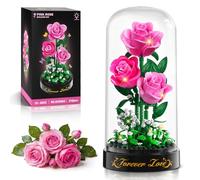 HiWEEGO 3.6MM Pink Rose Flower Bouquet Building Set with LED Light for Girl | 219PCS Flowers Botanical Collection Building Block with Dust Cover Home Decors Birthday Xmas Gift Toy for Mom Women Adults