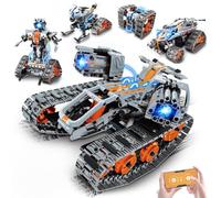 HiWEEGO 5-in-1 Robot Toys with LED Light Building Set for Boys Girls 6-12+ | APP & Remote Control Building Set for Kids, RC Tank Sleigh Tracked Racer Technic Robotic Toy, Christmas Birthday Gift