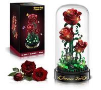 HiWEEGO Burgundy Red Flower Building Set with LED Light & Dust Cover | 241 PCS Rose Building Blocks Kit, Gift for Mothers Day for Her Grilfriend 3.6MM Botanical Collection Block Toy Home Decor